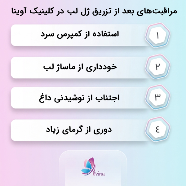 مراقبتهای قبل و بعد از تزریق ژل لب در کلینیک آوینا